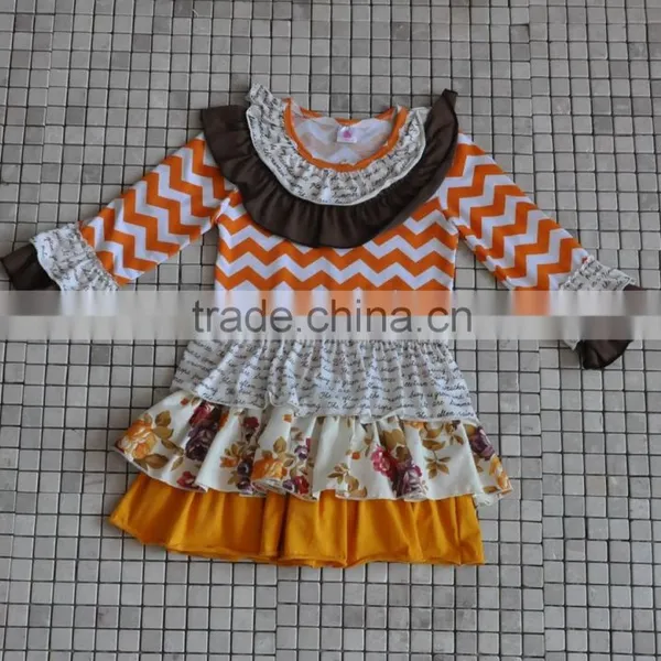 Kids Girls Clothing 2016 Child Fall Outfits Stripe Ruffle Dress Sun Flower Boutique photo-2