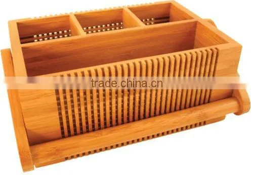 Factory Wholesale Bamboo Utensil Caddy, Flatware & Kitchen Utensils Holding Box Quality Choice photo-3