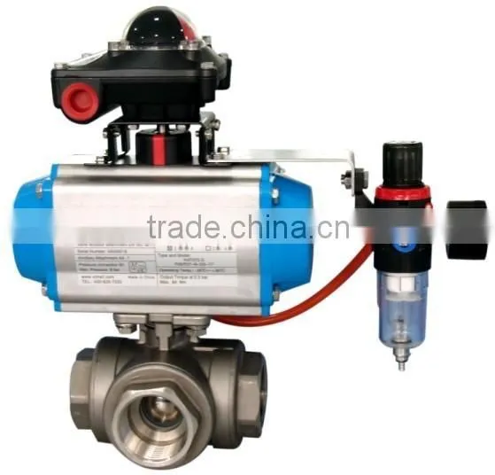 Pneumatic 3 Way Ball Valve With Limit Switch Box
