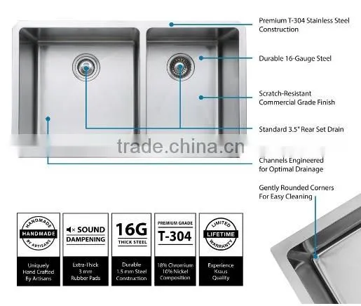Universal Stainless Steel Sinks Undermount Handmade Kitchen Sink Double Bowl Sink photo-4