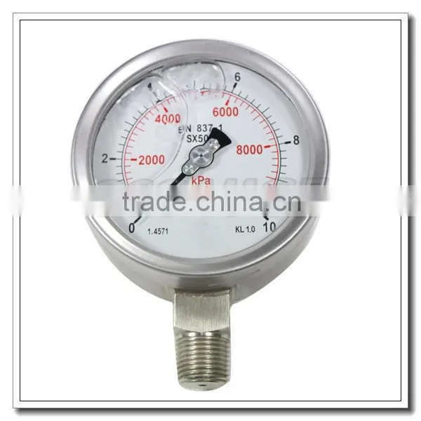 High Quality 4 Inch All Stainless Steel Bourdon Tube Oil Filled Pressure Meter photo-2