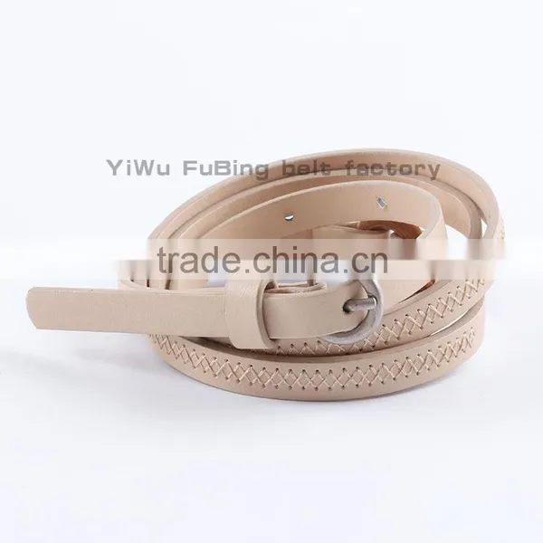 New Style pu Belt pu String Thread Narrow Belt for Woman With Two Circle Connected
