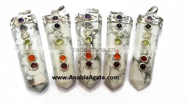 Howlite Chakra Flat Stick Pendant With Chakra Cabs : Chakra Pendant for Sell