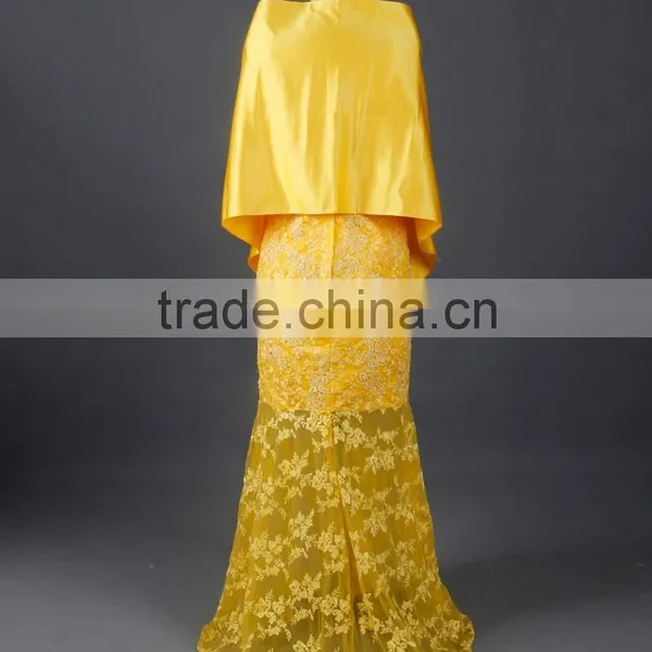 RSE676 Yellow Sexy See-Through Lace Back Open Evening Dress With Shawl photo-2