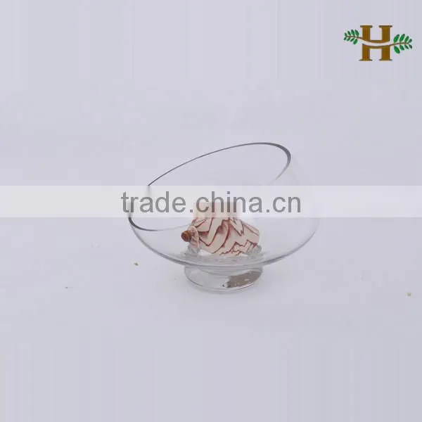 Slanted Opening Handmade Glass Bowl Vase on Foot