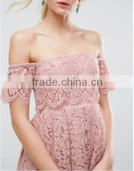 Guangzhou Clothing OEM Pink Undertone Cold Shoulder Lace Prom Dresses photo-3