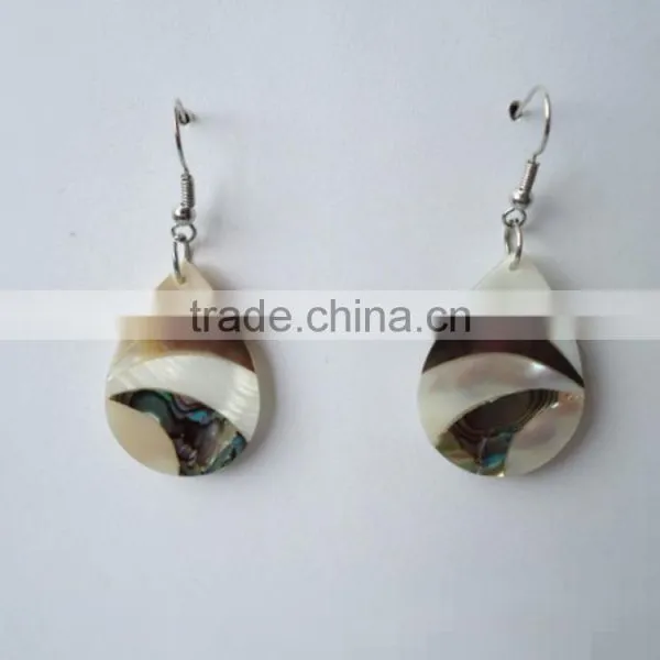 Mix Natural Abalone Shell Hoop Earrings Coconut Mosaic Earrings Round Hollow Paua Shell Earrings photo-3