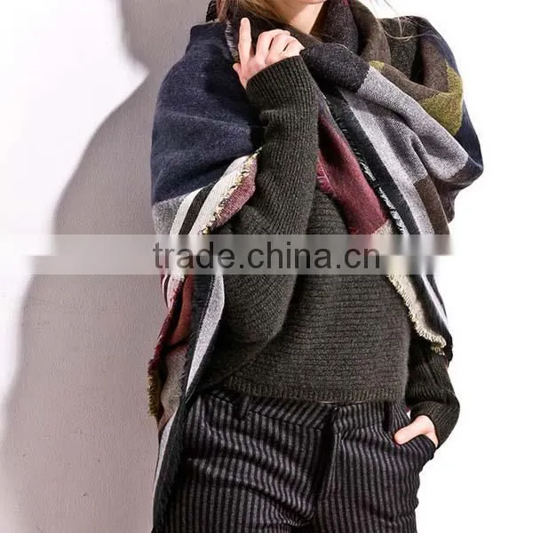 British Wind Spring Model Women Scarf Joint Colors Imitated Cashmere Material 135*145cm Female Cappa photo-3