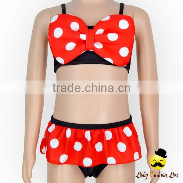 Kids Cute Black And Red Polka Dots Little Girl Separable Little Girl Dress Type Diaper Swimwear photo-2