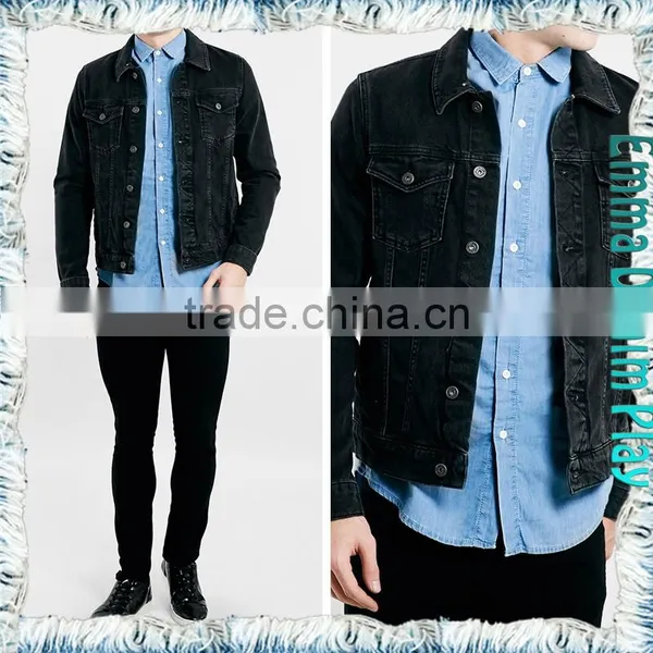 Men's Big-Tall Unlined Black Denim Jackets With Copper Button photo-3