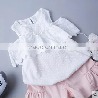 Wholesale Children Off Shoulder Full Blouse Design Solid Color Shirts Baby Girls New Style Lace Shirt photo-2