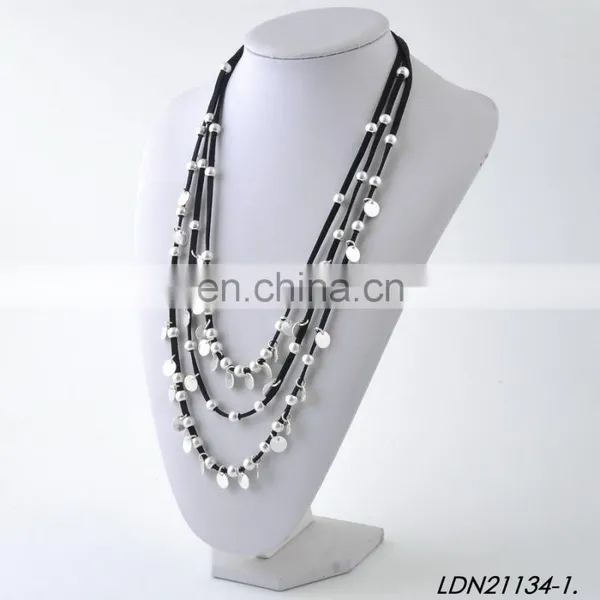 Layered Suede Small Disc Worn Gold And Siver Necklaces photo-2