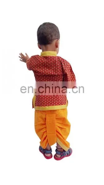 Indian Om Print Saffron Dhoti Kurta, Boy's Traditional Angrakha Set, Dhoti Suit, Kids Baby Wear, Ethnic Dress Kurta om Print photo-2