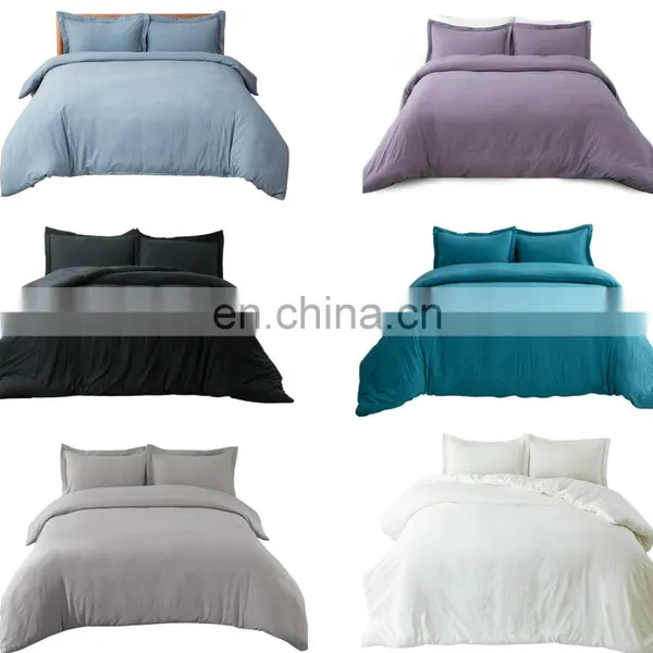 Soild Double Black Water Wash Microfiber Queen King Size Bedding Set Duvet Cover photo-7