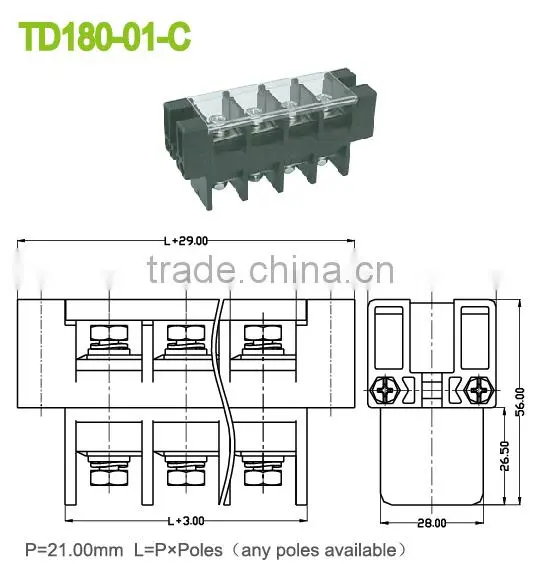 Terminal Blocks Pitch 21.00mm With Cover 300V 180A Perforation Terminal Block photo-2