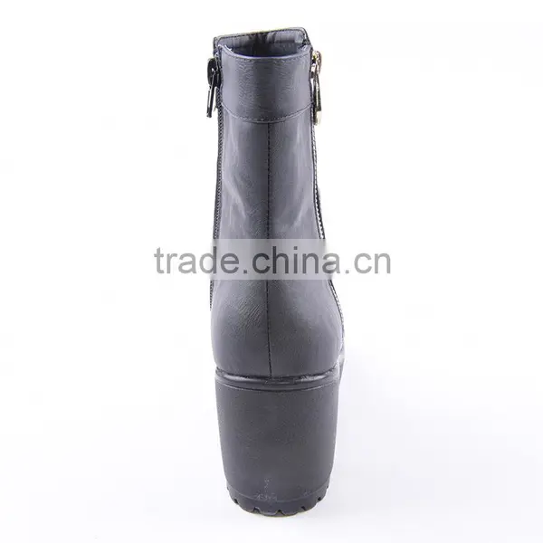 Wholesale Cowboy Indian Army Half Wellington Mid Heel Boots With Double Zippers photo-5
