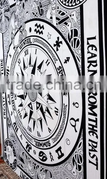 Indian Tapestry Cotton Bedding Bedsheet Cycle Of Ages Zodiac Print Wall Hanging Tapestries Throw Mandala Print photo-3