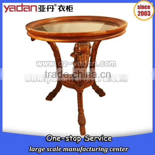 Goat Shaped Animal Feet Glass Round Wood Sofa Coffee Table photo-2
