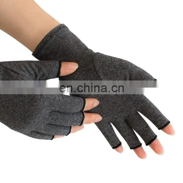 Men Women Grey Half Finger Hands Cotton Compression Arthritis Gloves For Pain Relief photo-3
