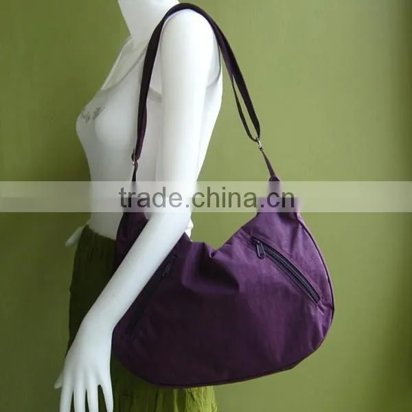 Custom Deep Plum Water Resistant Nylon Shoulder Bag Latest Fashion Washed Nylon Hobo Bag photo-4