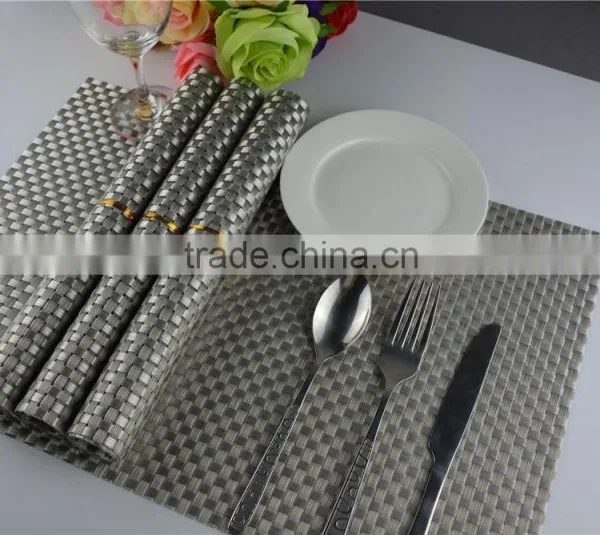 High Quality 45*30cm PVC Silver Woven Mesh Placemat 8*8 Gold Color Placemat Table Mat Runner Dining Mat photo-6