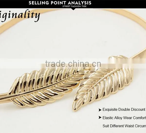 Fashion Women Metal Leaves Elastic Stretch Waist Belt Strap Cummerbund Waistband photo-6