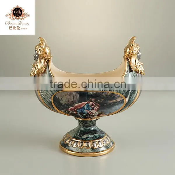 22 Inch Double Belle Relief Luxury Handmade Marble Green Ceramic Porcelain Flower Vase Pot