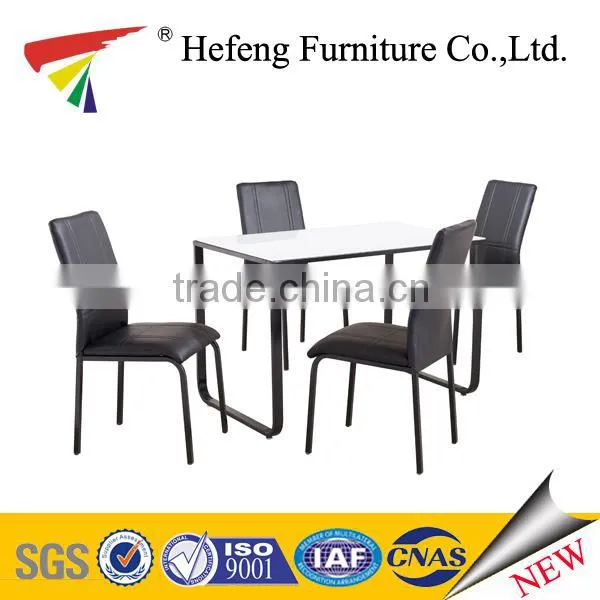 Dining Room Set Black Painting Glass Dining Table With Leather Chair photo-2