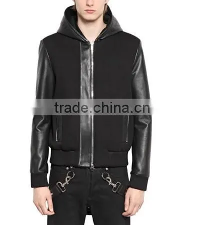 2014 Fashion New Design pu Leather Jacket With Kint Front Facing for Men