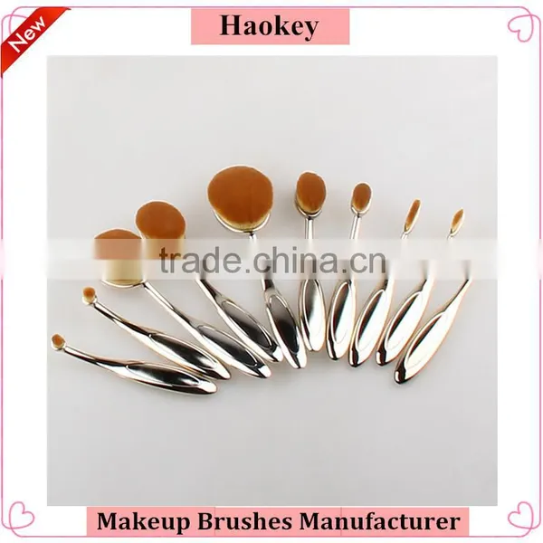 Durable 10pcs Oval Makeup Brush Sets Rose Gold Color