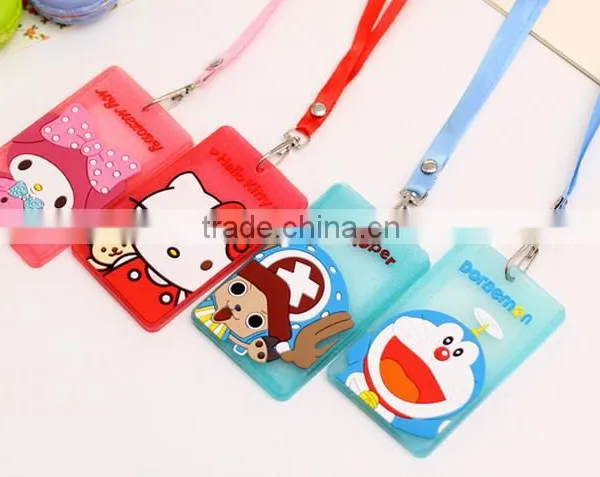Wholesale Cute Embossed Cartoon Animal Shape Business Card Cover Pvc Silicone Passport Case Bus ID Card Holder With Lanyard Rope