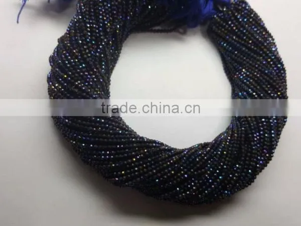 #NM Top Quality Diamond Cut Faceted Blue Coated Black Spinel Beads photo-2