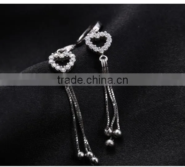 925 Sterling Silver Heart Shaped Fringe Ear Studs for Women photo-4