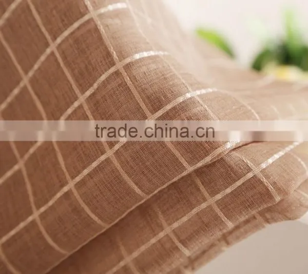Grid Plaid Sheer Polyester Checked Voile Eyelet Curtain Drapes photo-5