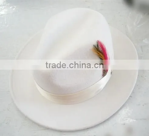 Mens Hat 100% Wool Wide Round Brim Fedora Cap Satin Feather Band Black photo-4