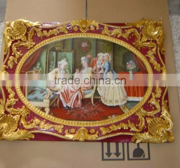 European Gilt Bronze Framed Hand Painted Ceramic Wall Mural, Luxury Home Decoration Wall Mural photo-4