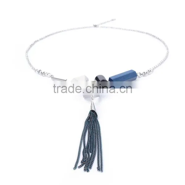 Assorted Geometric Beads Chain Necklace Long Chain Tassel Necklace photo-5