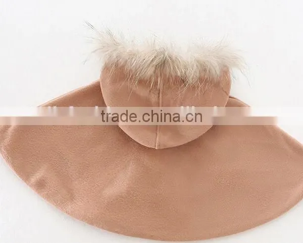 Latest Western Winter Children Girls Faux Fur Hooded Cape Poncho photo-5