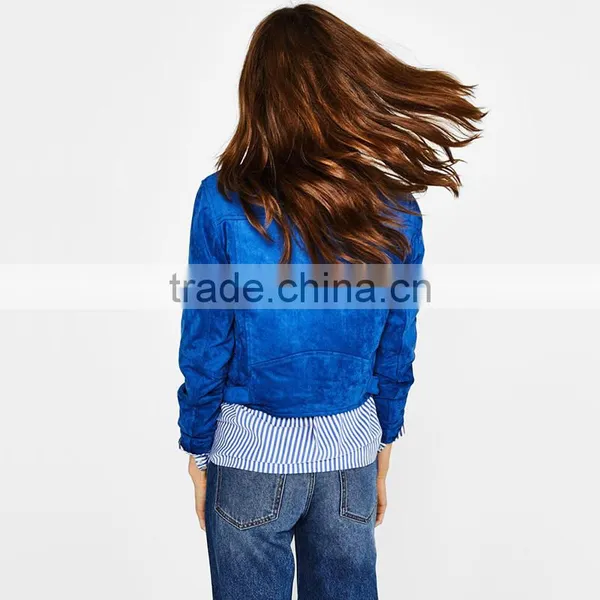 Hot Sale Womens Cool Diagonal Zipper Lightweight Faux Suede Biker Jacket photo-4