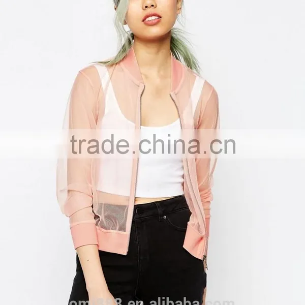 2017 OEM China Manufacturer Sheer Mesh Bomber Jacket With Zipper