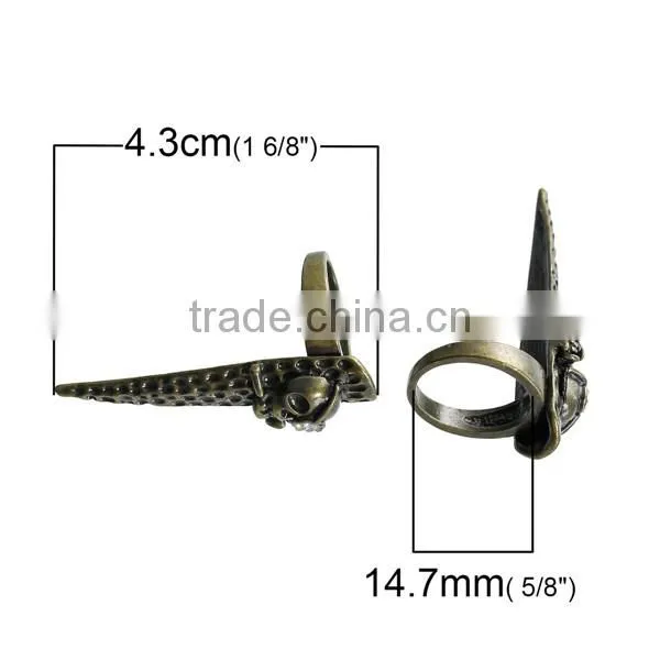 New Fashion Punk Unadjustable Fingertip Knuckle Nail Rings Antique Bronze Halloween Skull Carved Clear Rhinestone 14.7mm photo-2