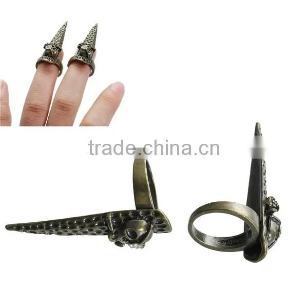 New Fashion Punk Unadjustable Fingertip Knuckle Nail Rings Antique Bronze Halloween Skull Carved Clear Rhinestone 14.7mm photo-3