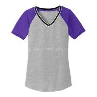 Fashion Women Grey and Pink Blank Raglan V-neck High Visibility T-shirts