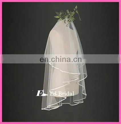 A04 Elegant Short And Long Ribbon Trim Two Layers Cheap Wholesale Bridal Veil Wedding photo-2