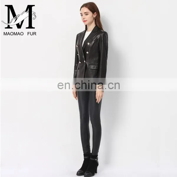 Lady Casual Spring Long Sleeve Beaded Leather Motorcycle Jacket photo-4