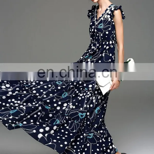 Frill Neck Floral Print Dress Maxi Designer Dress Woman photo-5