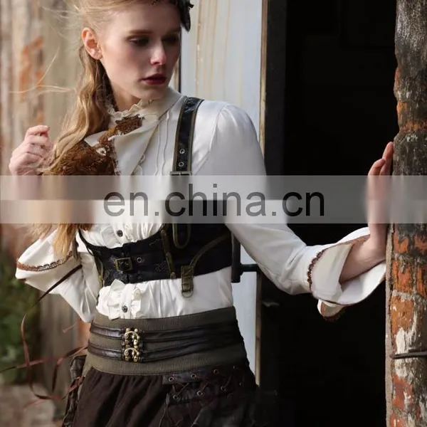 Steampunk RQBL Women's High Collar Longsleeve Blouse With Jabot photo-4