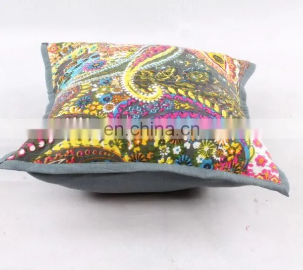 Hand-stitched Kantha Pillow Indoor & Outdoor-Indian Brown Multi Colour Kantha Cushion Covers-Kantha Pillow Covers Textile Art photo-3