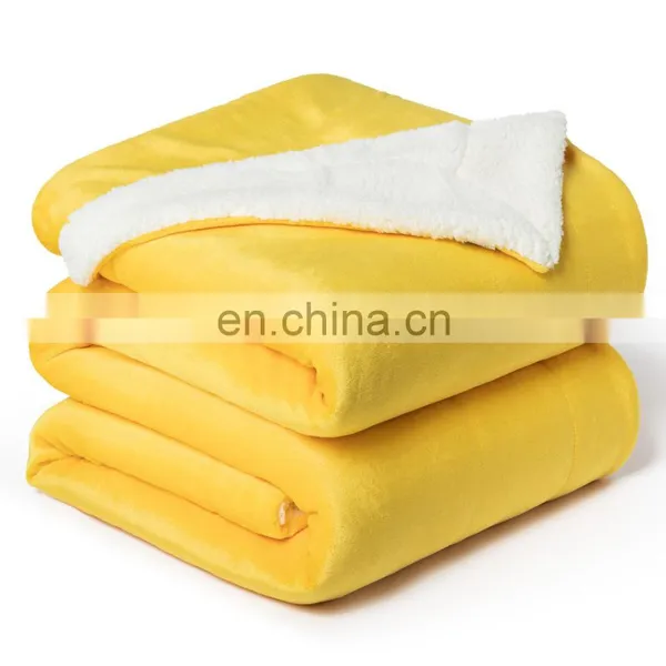 Amazon Luxury Custom OEM Yellow Fleece Throw Sherpa Blanket For Travel photo-7