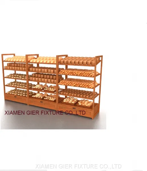 Useful Design Customized Size MDF PD and Metal Material Wood Bread Display Stand photo-3